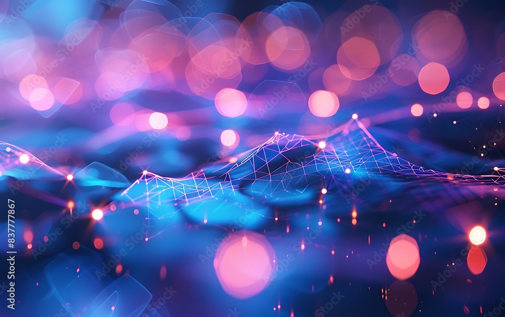 Poster glowing lines in electronic circuits and graphics of connections and communication