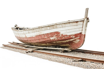 Old Wooden Boat On Railway Tracks