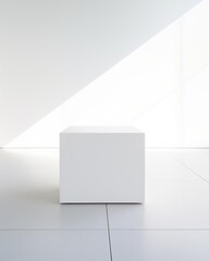 plain white, square box on an angle on a white background and white floor s 50 Fujifilm XT3, soft...
