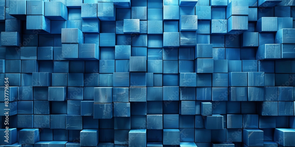 Poster blue 3d blocks neatly organized to make a futuristic abstract background.