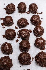 Delicious homemade sweet balls with dark and white chocolate.