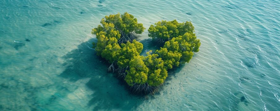 Aerial Drone View of a mangrove tree in a heart shape, Roebuck Bay in Broome, Western Australia, Australia.