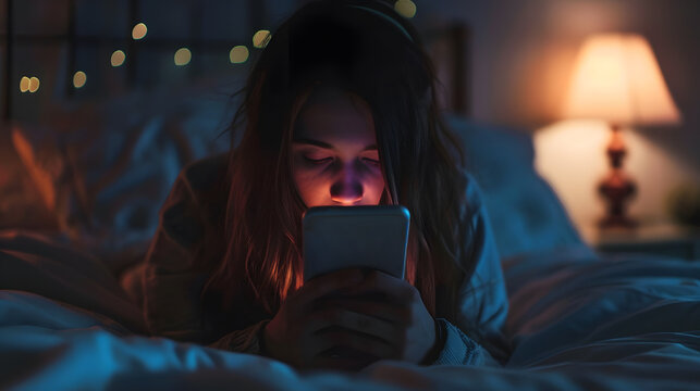 a girl sits transfixed by a brightly lit screen