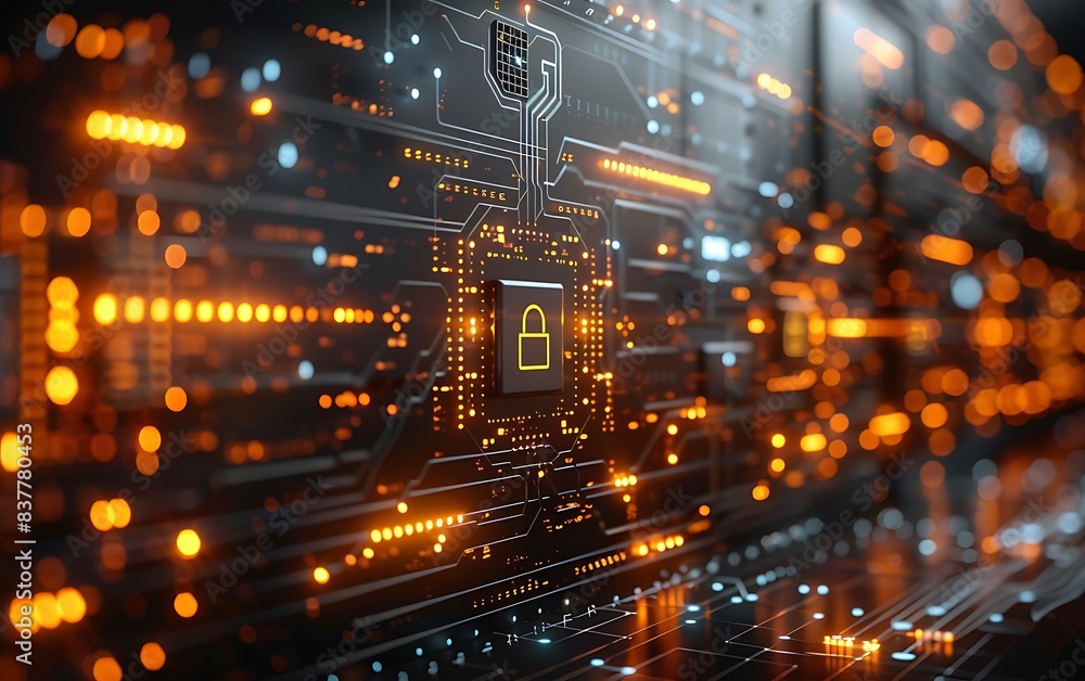 Poster service concept to prevent hacking of many connected networks,padlock,cyber security technology