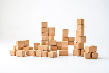 Wooden Blocks Stacked on White Background