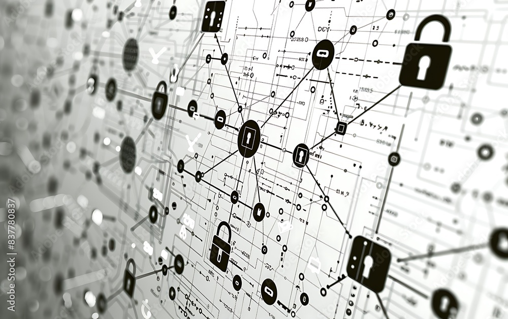 Aufkleber service concept to prevent hacking of many connected networks,padlock,cyber security technology