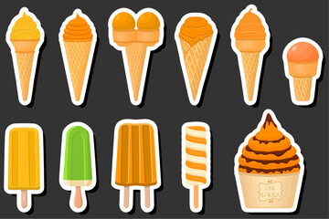 Illustration on theme big kit ice cream popsicle different types in cone waffle cup