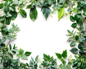 Fototapeta premium Lush Nature Themed Frame with Organic Leaves and Vines on White Background