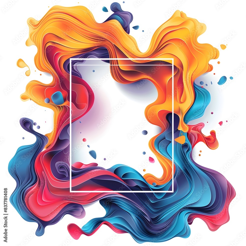 Aufkleber vibrant abstract frame with dynamic fluid shapes on white background