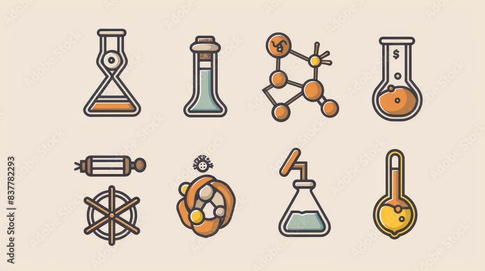 Poster outline set of science icons in linear style. modern illustration.