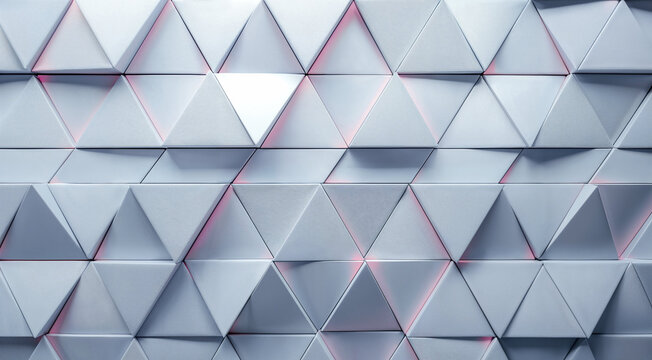 Modern geometric pattern wall with triangular shapes.