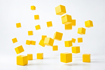 Yellow Cubes Floating in Mid Air