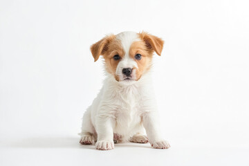 Adorable Puppy Sitting on White Background