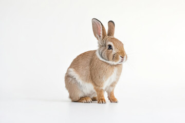 Fototapeta premium Adorable Brown Rabbit Sitting on a White Background