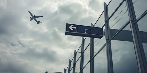 Airport security checkpoint sign, detailed focus, overcast day, no humans - Powered by Adobe