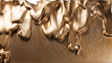 Wall of Soft Metal with Golden colors pattern start melting on a white background