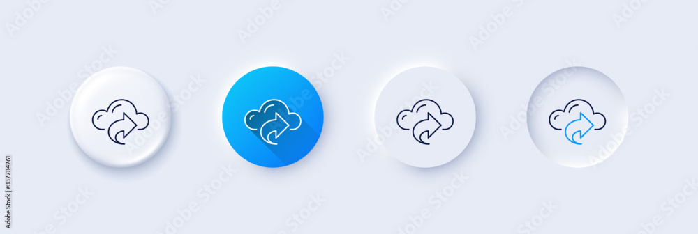 Poster cloud computing share line icon. neumorphic, blue gradient, 3d pin buttons. internet data storage si