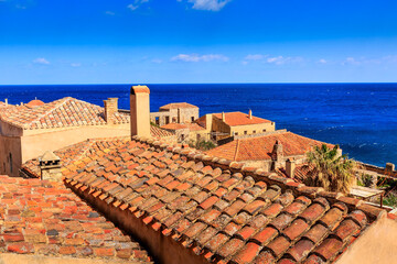 Naklejka premium Monemvasia old houses view in Peloponnese, Greece