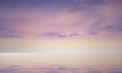 Gentle sunrise fog vanilla color reflected in water surface.