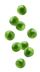 Falling lime isolated on white background, full depth of field