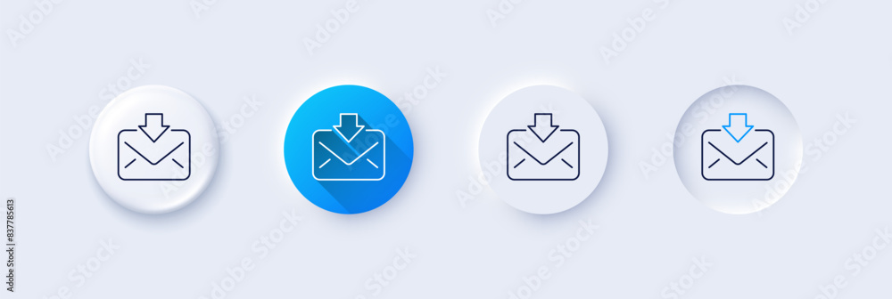 Poster mail download line icon. neumorphic, blue gradient, 3d pin buttons. incoming messages correspondence