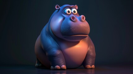 Animated 3D hippopotamus character. Using generative artificial intelligence