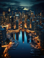 Obraz premium Majestic Night Cityscape with Illuminated Harbor