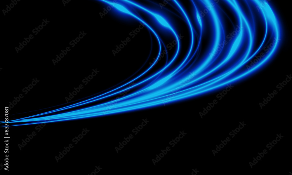 Poster abstract blue light fast speed curve dynomic motion on black background vector