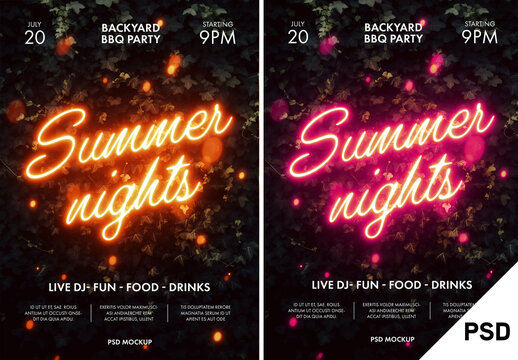 Neon light Summer poster design