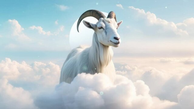 Eid al-Adha Theme: Celestial Goat A Tranquil Scene in the Clouds, 4K Video For Celebration