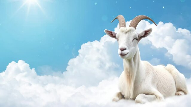 Eid al-Adha Theme: Heavenly Goat Peaceful Cloudscape, 4K Video For Celebration With Copy Space