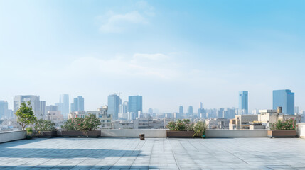 Serene Urban Rooftop with City Skyline