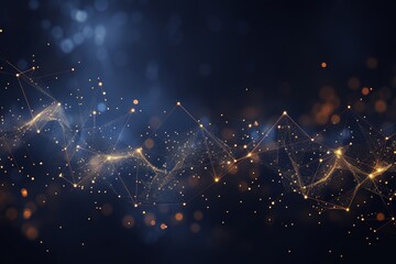 Futuristic abstract representation of digital data flow with glowing particles and connected nodes on a dark background.