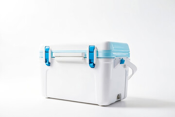 White and Blue Cooler Box on White Background