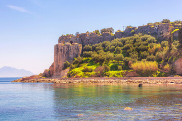 Sea, castle, Methoni, Peloponnese, Greece