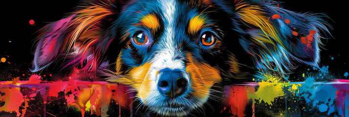 papillon dog in neon colors in a pop art style