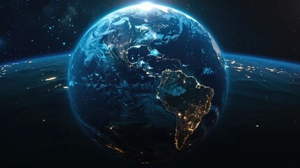  Digital world globe from space. Luminous clusters