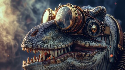 Dinosaur wearing steampunk glasses