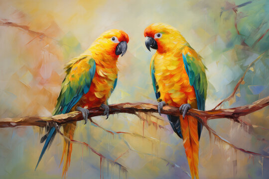 Vibrant Parrot Duo on Canvas