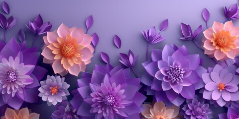 Purple Ornate Flower Wallpaper. 3D Diwali Celebration Concept.