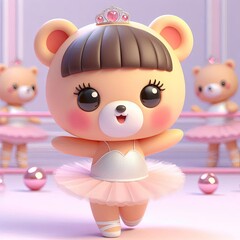 Naklejka premium cute Cartoon Ballerina Bear , 3d Generative AI