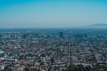 Fototapeta premium Skyline of Koreatown, Los Angeles, Griffith Observatory, California. Normandie Avenue is one of Los Angeles County's longest north–south streets, Griffith Observatory, Los Angeles, California