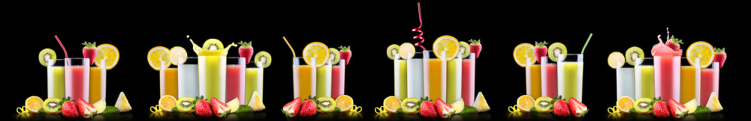 tasty summer fruits with juice in glass