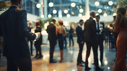 Blurred shot of business people at party in office center