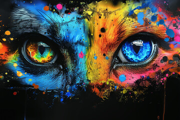 papillon dog in neon colors in a pop art style