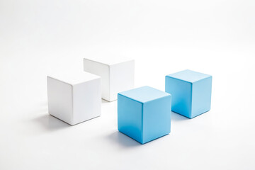 Obraz premium Minimalist Composition of White and Blue Cubes on a White Background