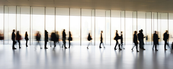 Blurred Silhouettes of People Walking in Modern Space