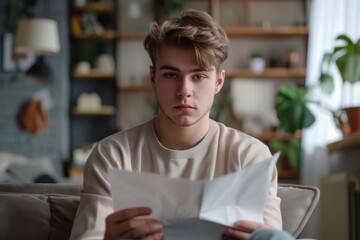 Fototapeta premium Man sitting couch reading paper