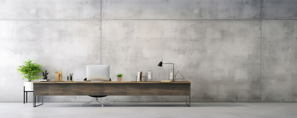 Modern Minimalist Office Interior with Concrete Wall