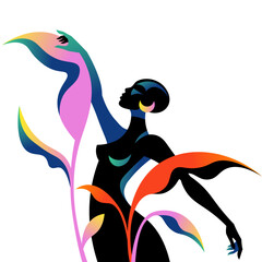 African woman with leaves